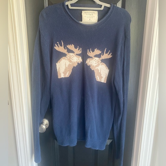 Abercrombie & Fitch Navy Moose Sweater-Size M - Picture 3 of 7
